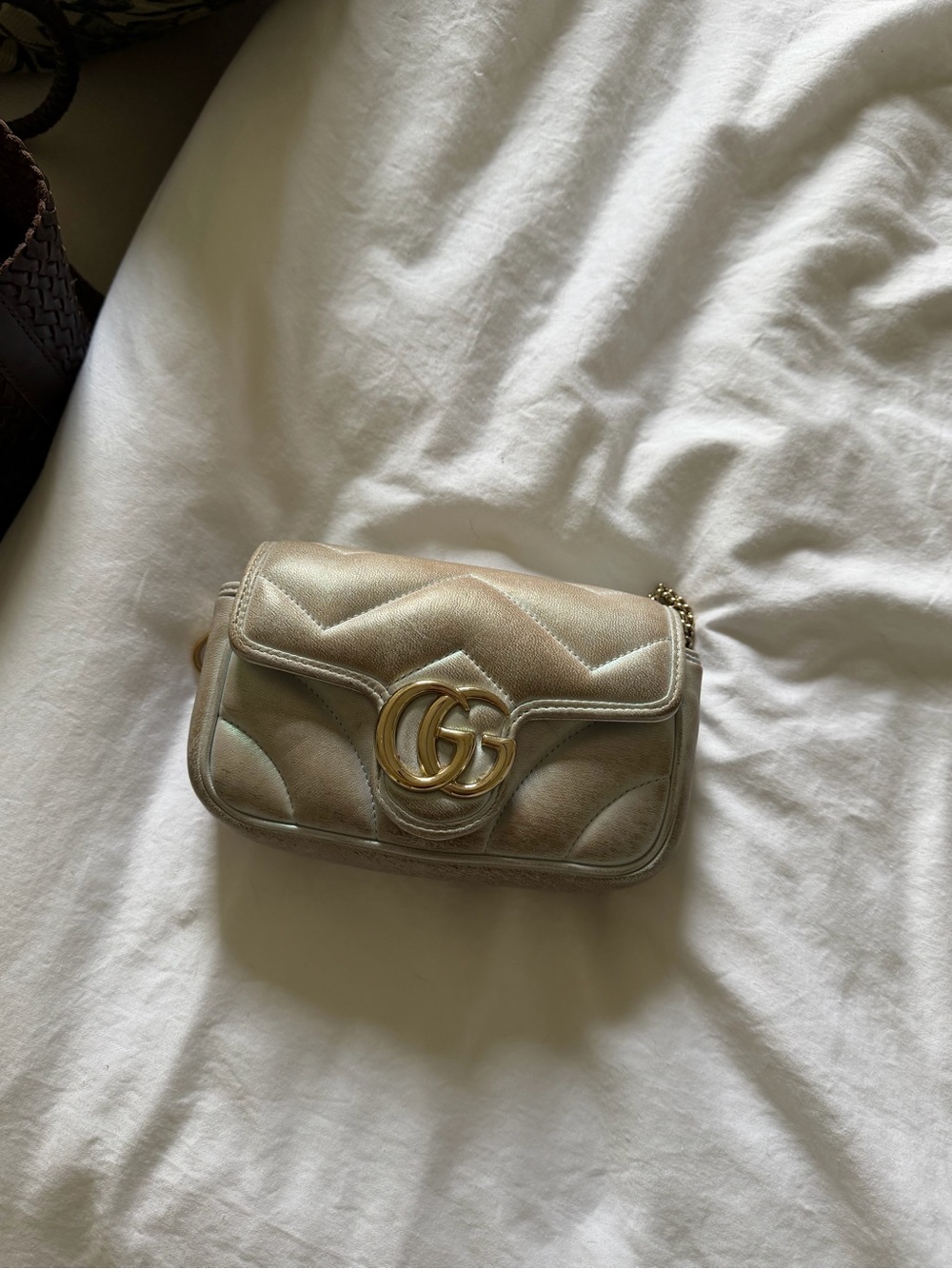 Gucci Metallic Champagne GG Marmont Mini Crossbody